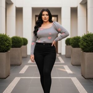 By Design Gray & Pink Heart Sweater Cozy Crew Neck Women’s Pullover, Chic XL